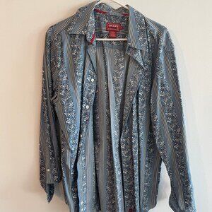 CHAPS Light Blue Denim Star Print Button Down Shirt Chambray Western Casual 2X